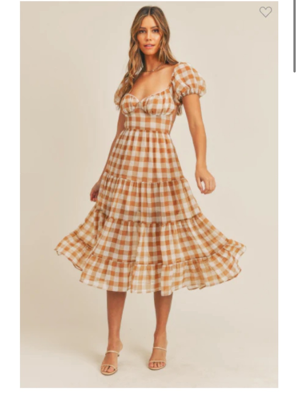 Gingham Puff-Sleeve Maxi Dress in Mustard and White
